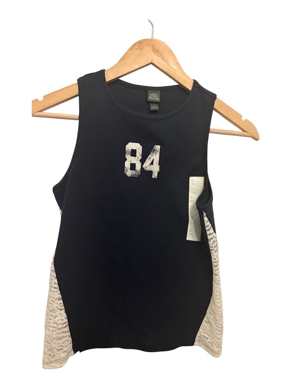 wild fable Black Tank Top with Cream Side Panels and '84' Graphic